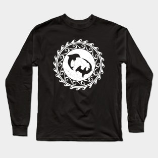 Hammerhead Shark and Dolphin on Polynesian Sun Long Sleeve T-Shirt